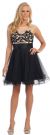 Floral Pattern Bodice Short Tulle Party Prom Dress in Black